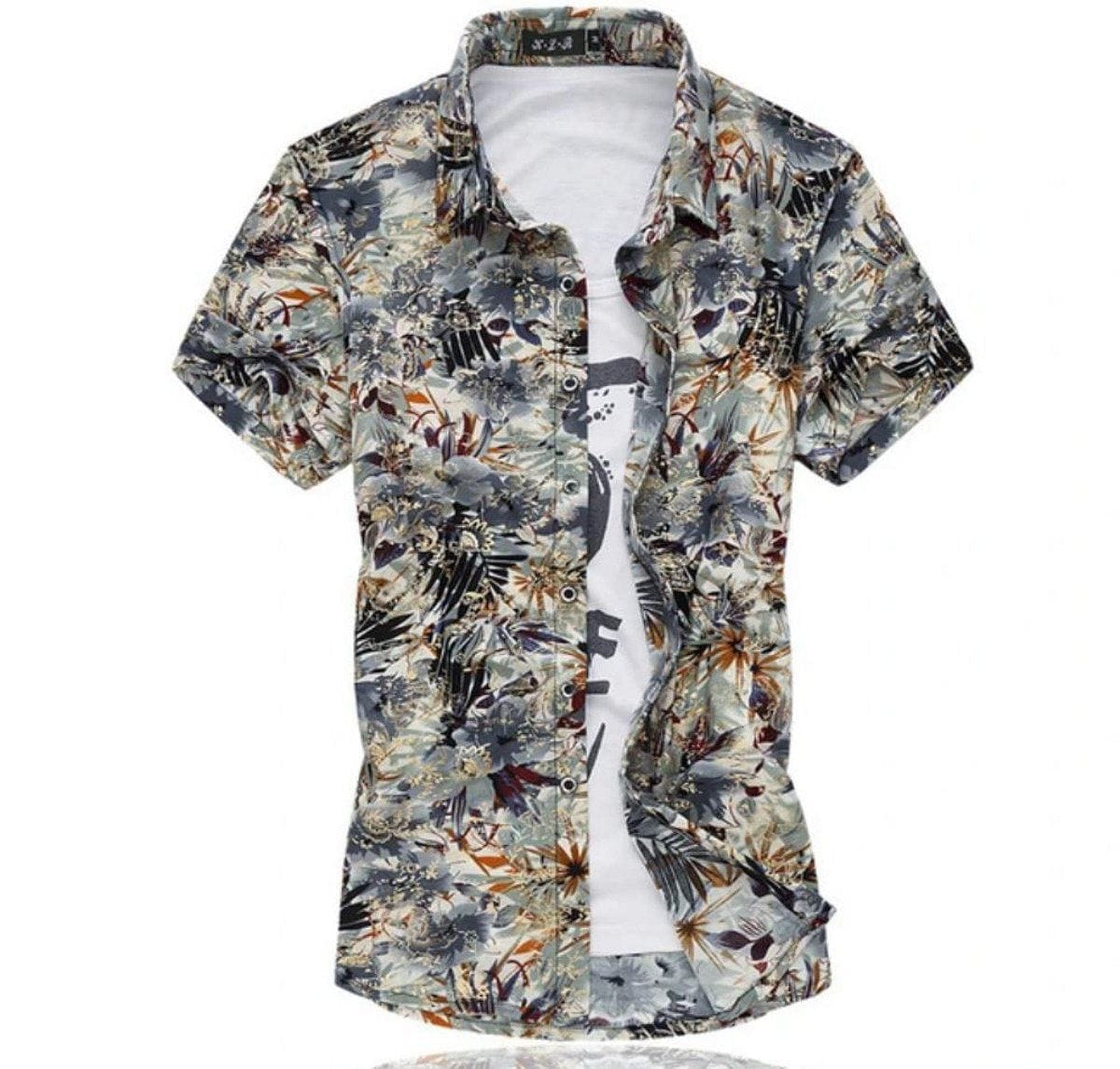 Mens Artistic Print Button Front Short Sleeve Shirt - Jafsale.com