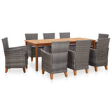 Piece Dining Set Poly Rattan and Solid Acacia Wood Gray