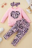 Girls' Leopard Print Heart Graphic Set with Bow