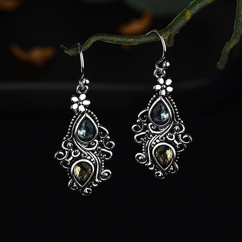925 Sterling Silver Gemstone Drop Earring Amethyst garnet Sapphire Crystal for Women Fine Jewelry Bizuteria earrings for women