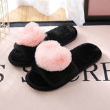 Women Slippers Women Love Heart Cotton Slippers Winter Non-Slip Floor Home Furry Slippers Women Shoes For Bedroom