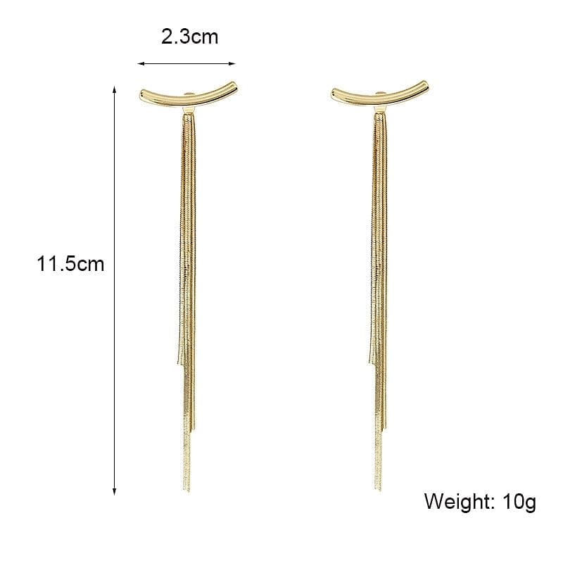 Vintage Gold Color Bar Long Thread Tassel Drop Earrings for Women Glossy Arc Geometric Korean Fashion Jewelry Dropshipping 2021