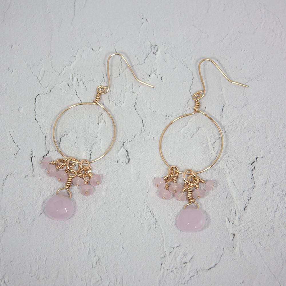 Pink Chalcedony and Jade Cluster Hoop Earrings - Jafsale.com