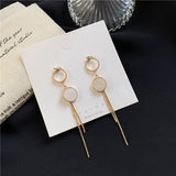 Vintage Gold Color Bar Long Thread Tassel Drop Earrings for Women Glossy Arc Geometric Korean Fashion Jewelry Dropshipping 2021