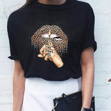 Women T Shirt Lips Leopard Funny Print labios T-shirt Hipster Costume Women Tshirt Summer leopardo Lip Tee Shirt Kleding Vrouwen