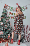 Christmas Print Plaid One Shoulder Dress