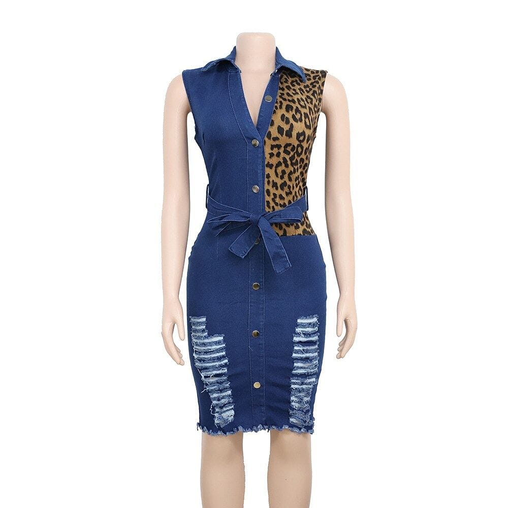 2021 Summer Women Sleeveless Natural Leopard Printing Knee-length Dress  Woman Dress  Bodycon Dress