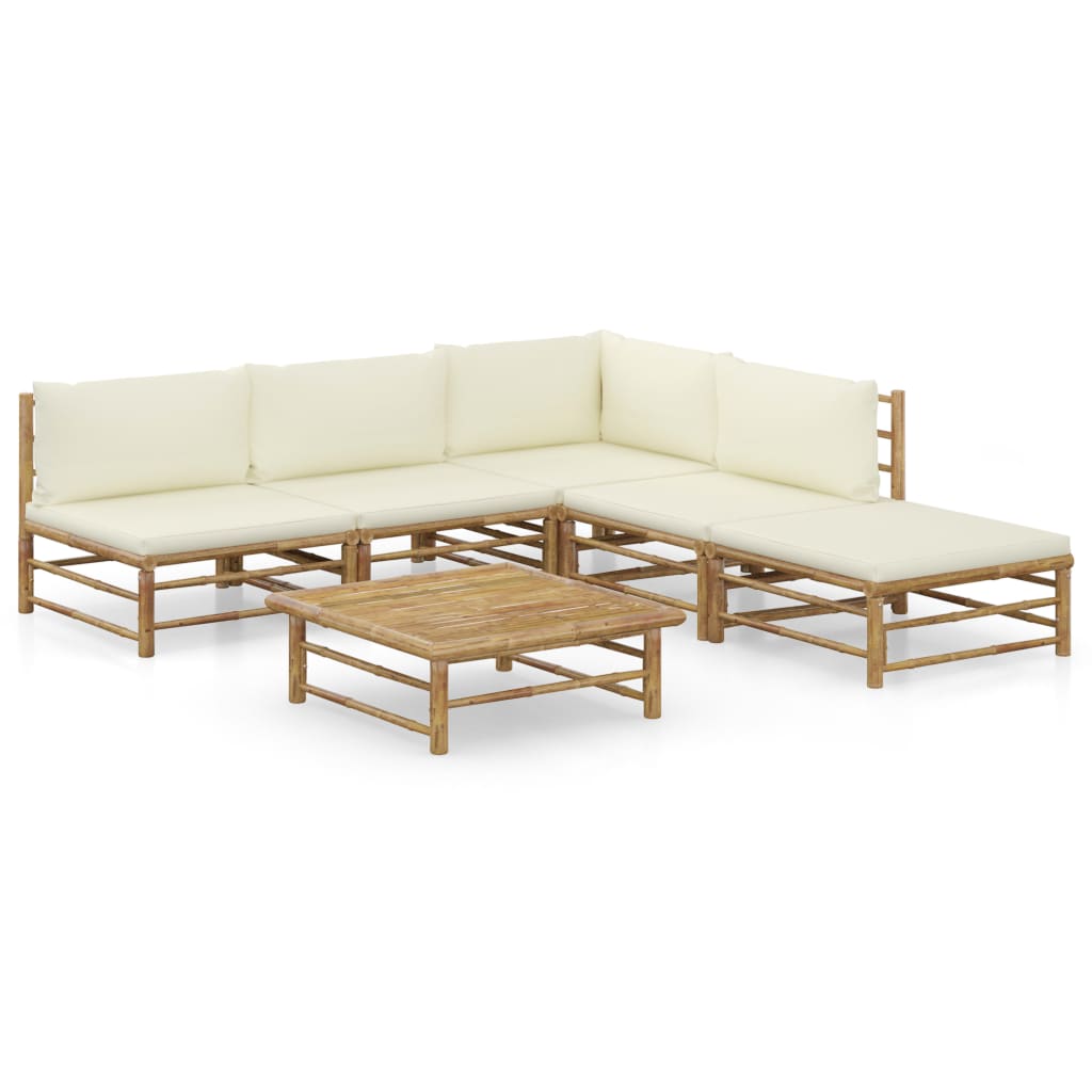 6 Piece Garden Lounge Set with Cushions Bamboo