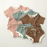 2020 New Baby Boys Girls Summer Clothing Newborn Kids Baby Girls Ribbed Knitted Short Sleeve T-shirts+Shorts Tracksuits Sets