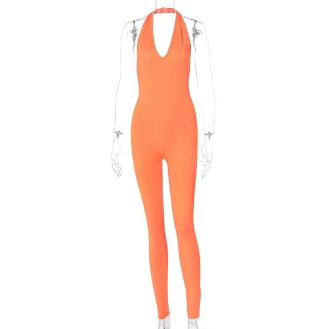 Simenual Solid Bodycon Halter Women Long Jumpsuits Skinny Backless Sleeveless Workout Overalls Sportswear Fashion Basic Jumpsuit - Jafsale.com