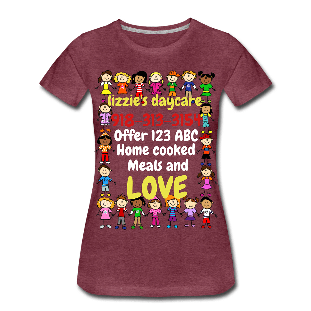 Jaf Tees lizzie's daycare - heather burgundy