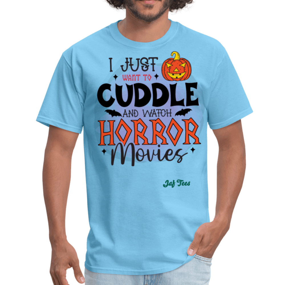 I just want to cuddle and watch horror movies - aquatic blue