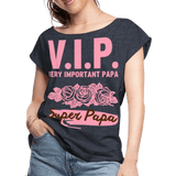 V.I.P Women's Roll Cuff T-Shirt - navy heather